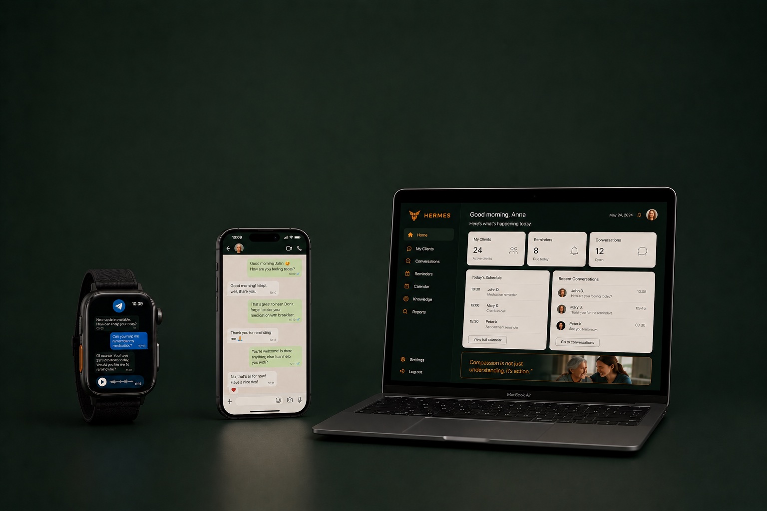 Hermes op Apple Watch, iPhone en MacBook Air